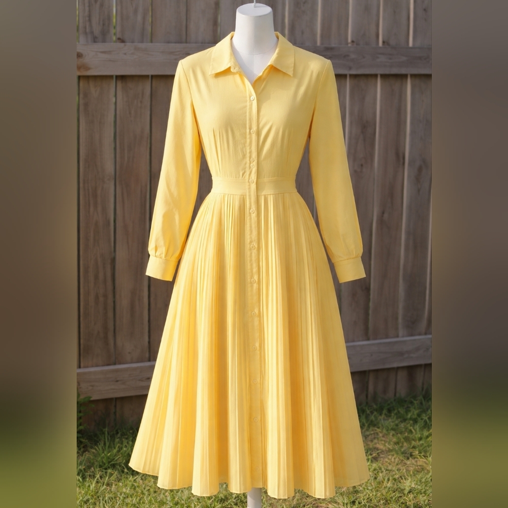 Anthropologie Yellow Pleated Shirtwaist Maxi Dress